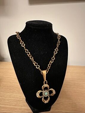 Reversible Gold-Tone Pendant Necklace with Lapis,Turquoise, Pearl Accents